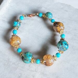 Sacred Sky Turquoise & Orgonite Bacelet | Gold Accents